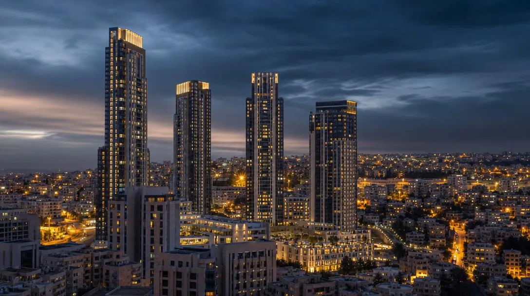 أبراج سكنية حديثة في عمّان عند الغروب